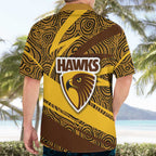 Hawthorn Hawks Australian Football Hawaiian Shirt Fierce Bird Mascot With Indigenous Pattern Art