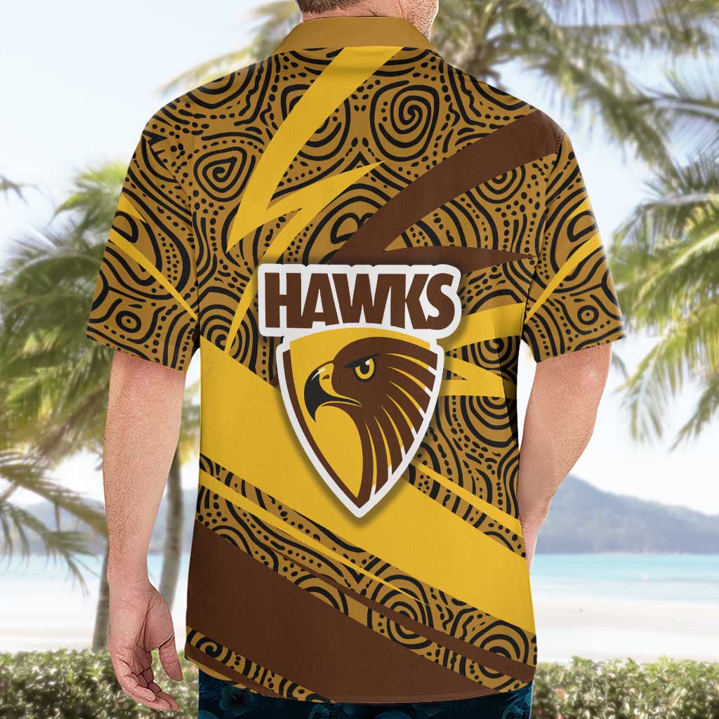 Hawthorn Hawks Australian Football Hawaiian Shirt Fierce Bird Mascot With Indigenous Pattern Art