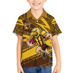 Hawthorn Hawks Australian Football Hawaiian Shirt Fierce Bird Mascot With Indigenous Pattern Art