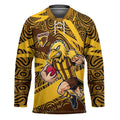 Hawthorn Hawks Australian Football Hockey Jersey Fierce Bird Mascot With Indigenous Pattern Art