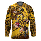 Hawthorn Hawks Australian Football Hockey Jersey Fierce Bird Mascot With Indigenous Pattern Art