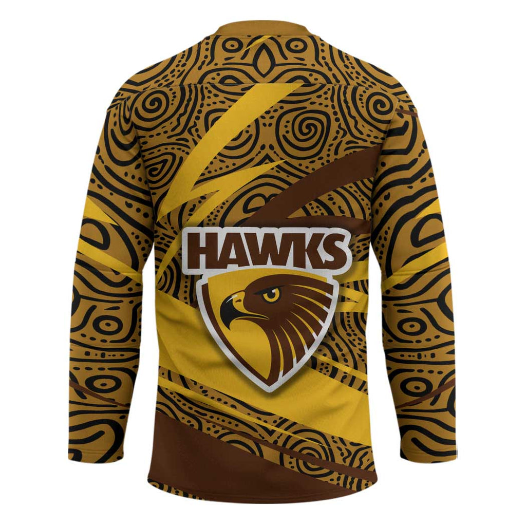Hawthorn Hawks Australian Football Hockey Jersey Fierce Bird Mascot With Indigenous Pattern Art