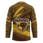 Hawthorn Hawks Australian Football Hockey Jersey Fierce Bird Mascot With Indigenous Pattern Art