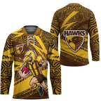 Hawthorn Hawks Australian Football Hockey Jersey Fierce Bird Mascot With Indigenous Pattern Art