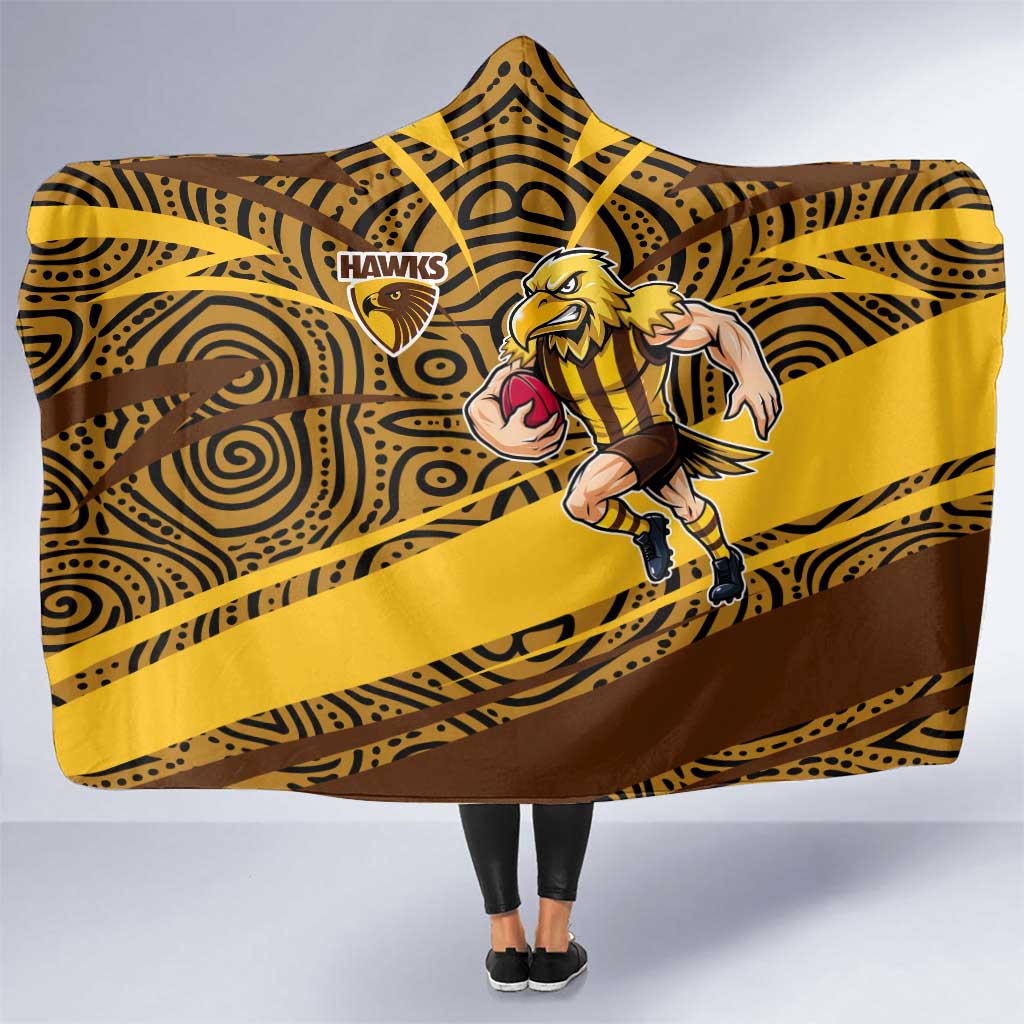 Hawthorn Hawks Australian Football Hooded Blanket Fierce Bird Mascot With Indigenous Pattern Art