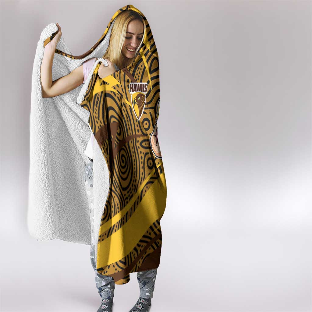 Hawthorn Hawks Australian Football Hooded Blanket Fierce Bird Mascot With Indigenous Pattern Art