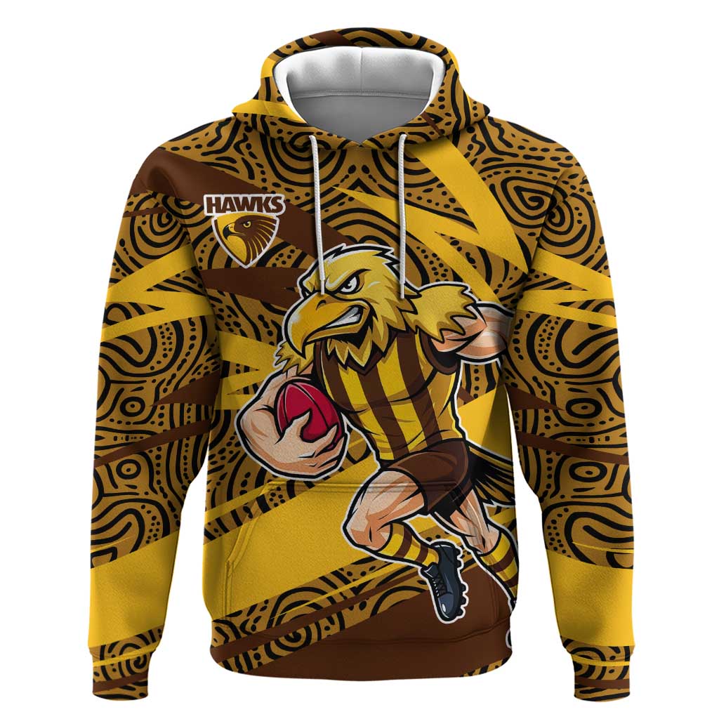 Hawthorn Hawks Australian Football Hoodie Fierce Bird Mascot With Indigenous Pattern Art