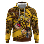 Hawthorn Hawks Australian Football Hoodie Fierce Bird Mascot With Indigenous Pattern Art