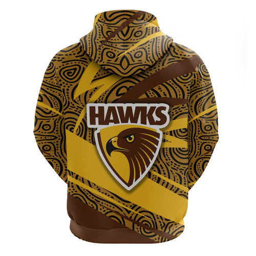 Hawthorn Hawks Australian Football Hoodie Fierce Bird Mascot With Indigenous Pattern Art
