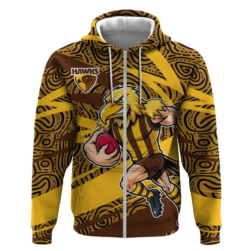 Hawthorn Hawks Australian Football Hoodie Fierce Bird Mascot With Indigenous Pattern Art