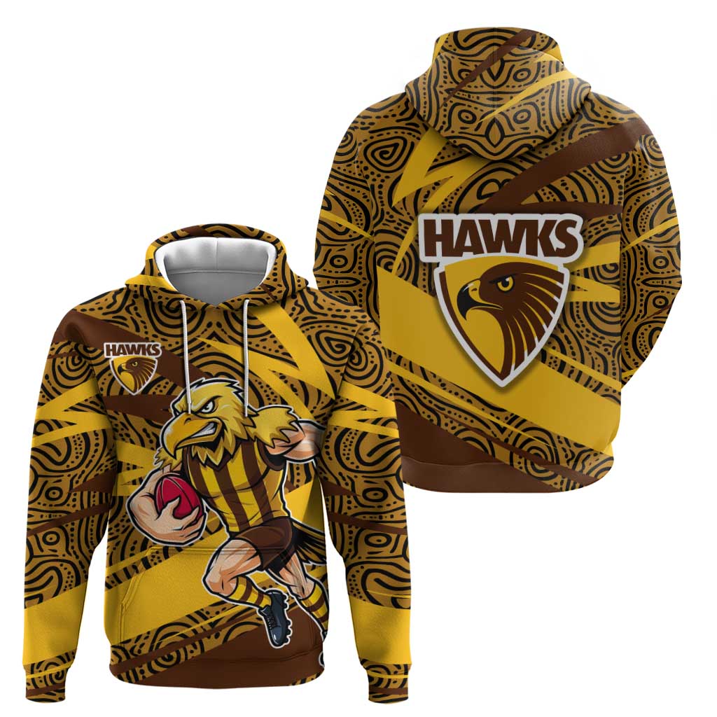 Hawthorn Hawks Australian Football Hoodie Fierce Bird Mascot With Indigenous Pattern Art