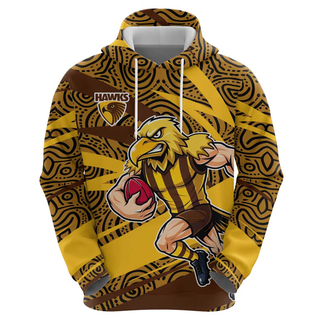 Hawthorn Hawks Australian Football Hoodie Fierce Bird Mascot With Indigenous Pattern Art