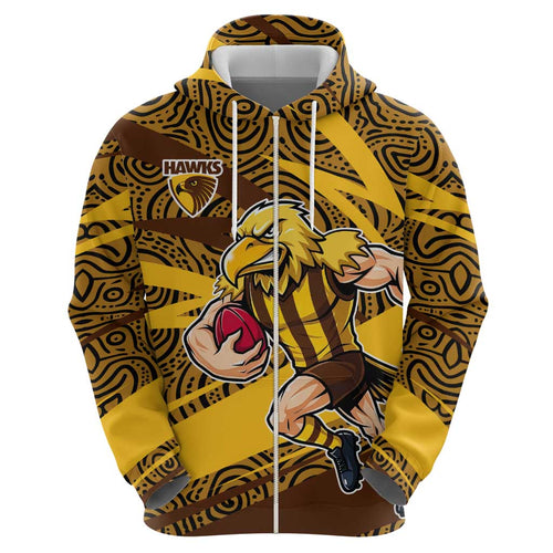 Hawthorn Hawks Australian Football Hoodie Fierce Bird Mascot With Indigenous Pattern Art