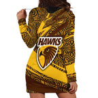 Hawthorn Hawks Australian Football Hoodie Dress Fierce Bird Mascot With Indigenous Pattern Art