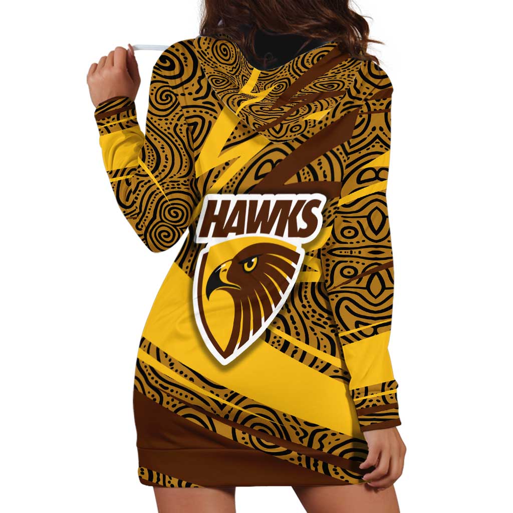 Hawthorn Hawks Australian Football Hoodie Dress Fierce Bird Mascot With Indigenous Pattern Art