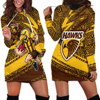 Hawthorn Hawks Australian Football Hoodie Dress Fierce Bird Mascot With Indigenous Pattern Art