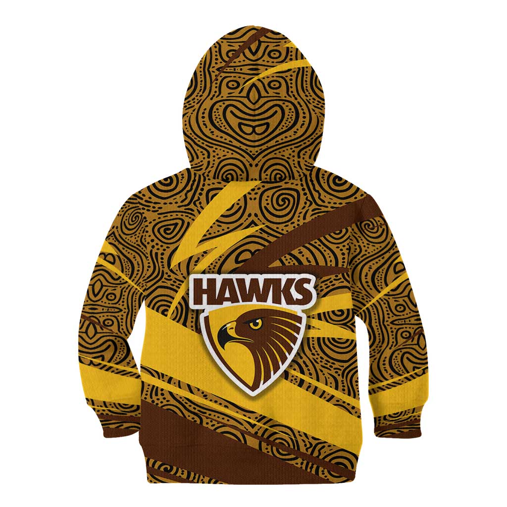 Hawthorn Hawks Australian Football Kid Hoodie Fierce Bird Mascot With Indigenous Pattern Art