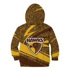 Hawthorn Hawks Australian Football Kid Hoodie Fierce Bird Mascot With Indigenous Pattern Art