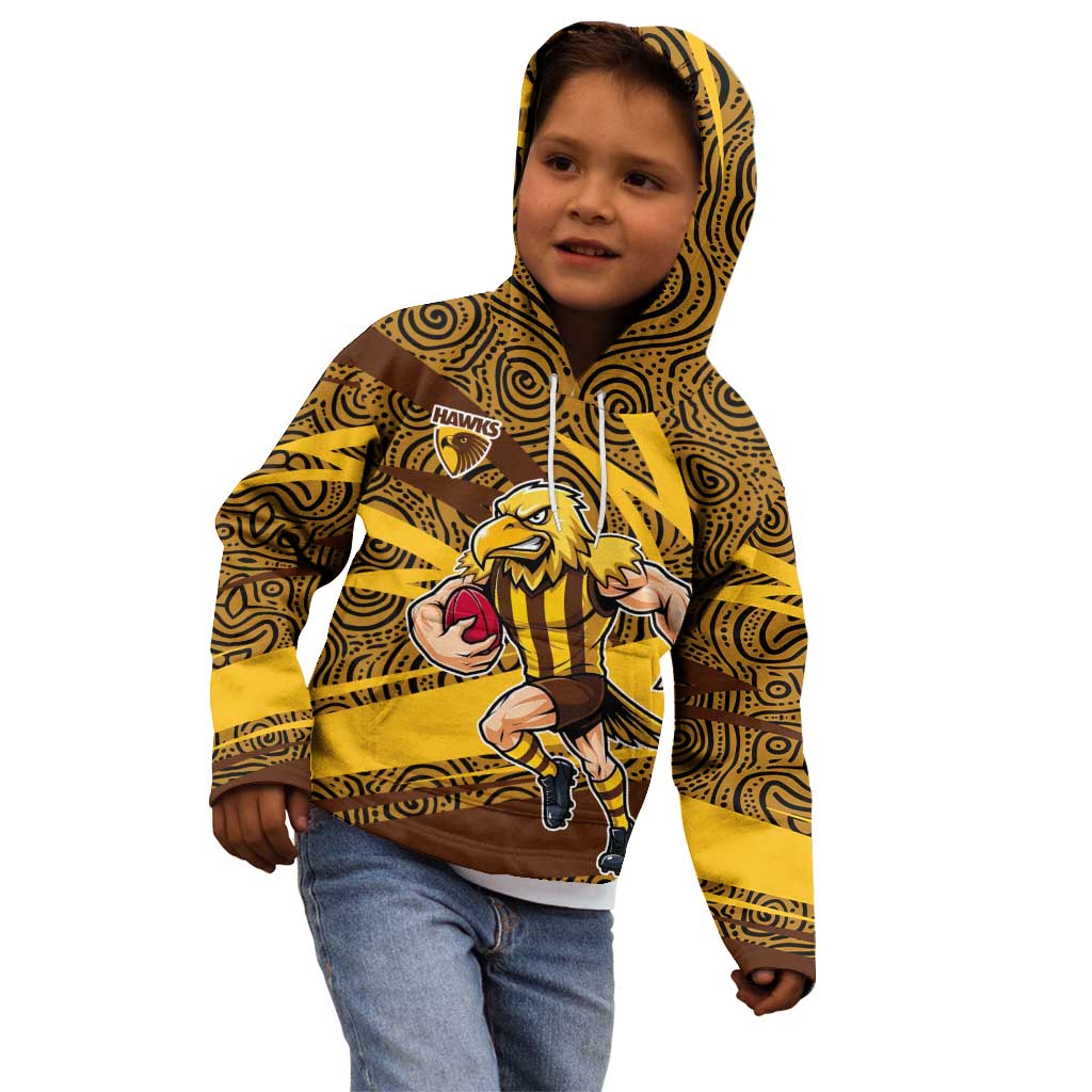 Hawthorn Hawks Australian Football Kid Hoodie Fierce Bird Mascot With Indigenous Pattern Art