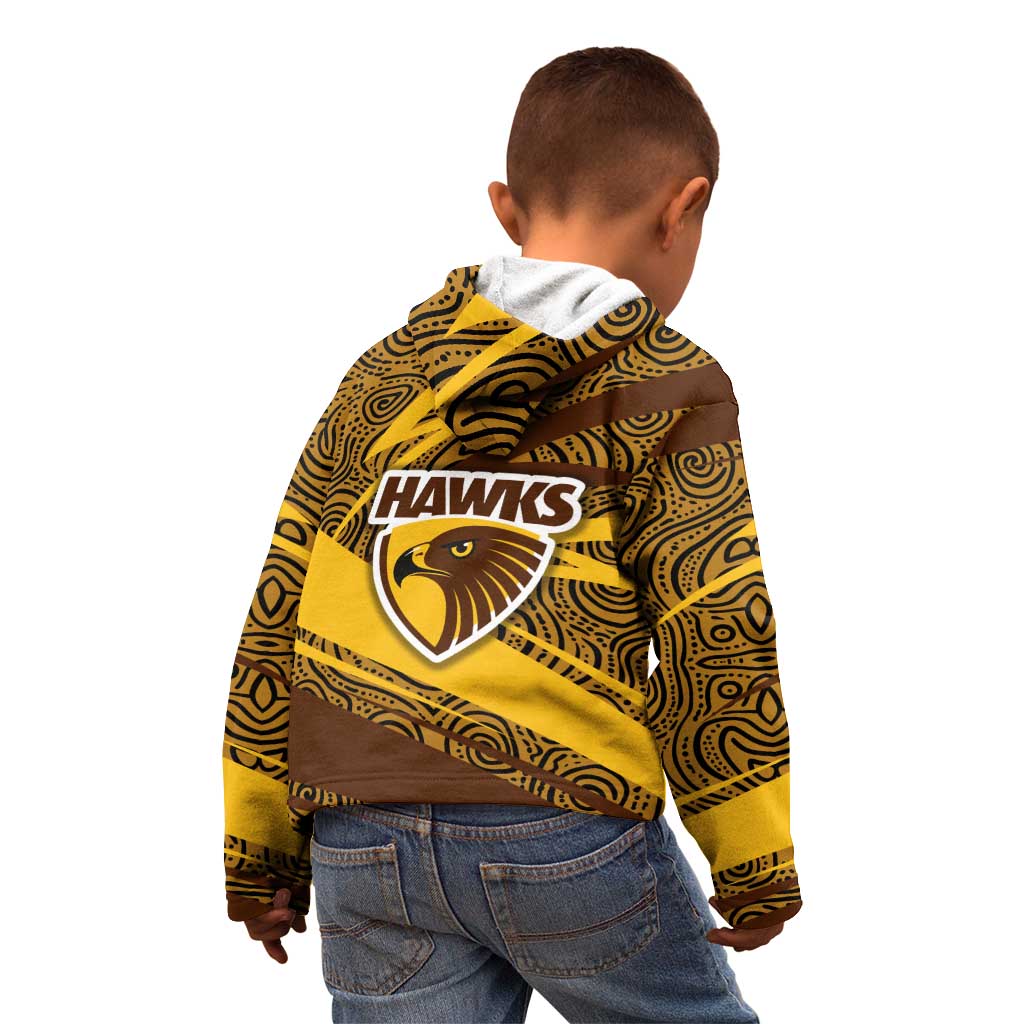 Hawthorn Hawks Australian Football Kid Hoodie Fierce Bird Mascot With Indigenous Pattern Art