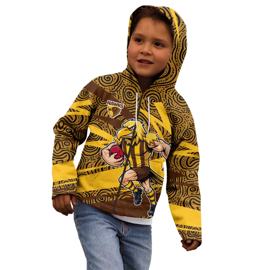 Hawthorn Hawks Australian Football Kid Hoodie Fierce Bird Mascot With Indigenous Pattern Art