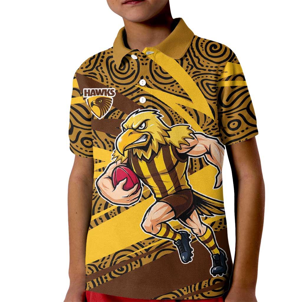 Hawthorn Hawks Australian Football Kid Polo Shirt Fierce Bird Mascot With Indigenous Pattern Art