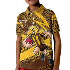 Hawthorn Hawks Australian Football Kid Polo Shirt Fierce Bird Mascot With Indigenous Pattern Art