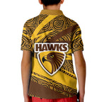 Hawthorn Hawks Australian Football Kid Polo Shirt Fierce Bird Mascot With Indigenous Pattern Art