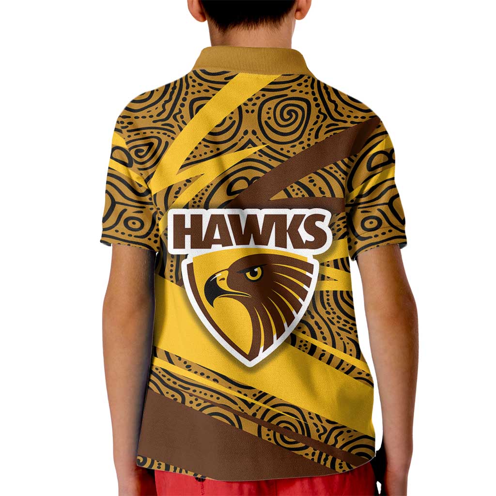 Hawthorn Hawks Australian Football Kid Polo Shirt Fierce Bird Mascot With Indigenous Pattern Art
