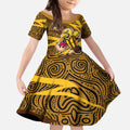 Hawthorn Hawks Australian Football Kid Short Sleeve Dress Fierce Bird Mascot With Indigenous Pattern Art