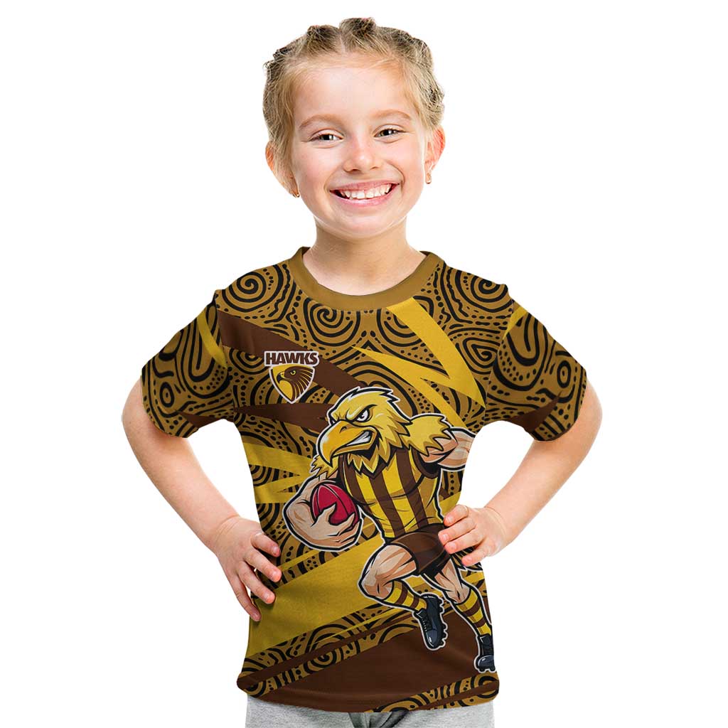 Hawthorn Hawks Australian Football Kid T Shirt Fierce Bird Mascot With Indigenous Pattern Art
