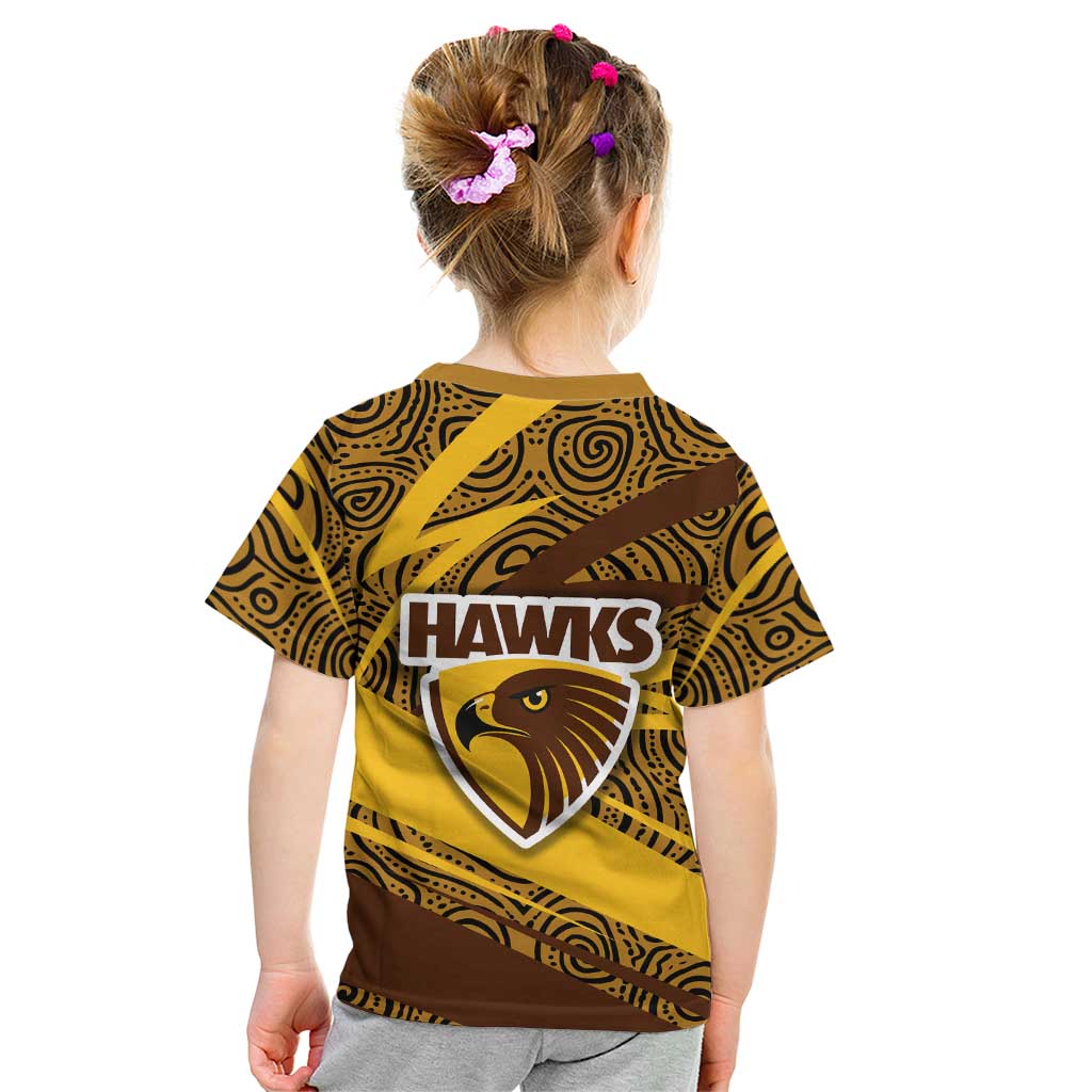 Hawthorn Hawks Australian Football Kid T Shirt Fierce Bird Mascot With Indigenous Pattern Art