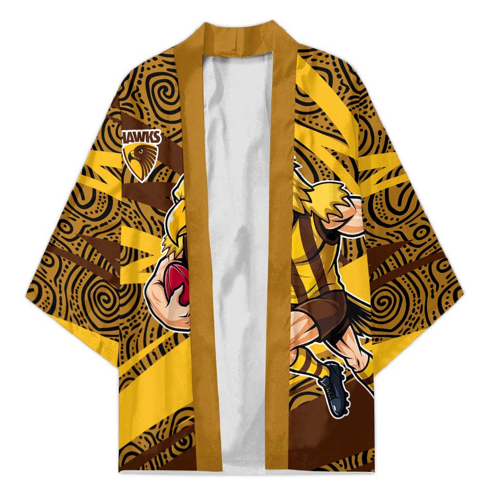 Hawthorn Hawks Australian Football Kimono Fierce Bird Mascot With Indigenous Pattern Art