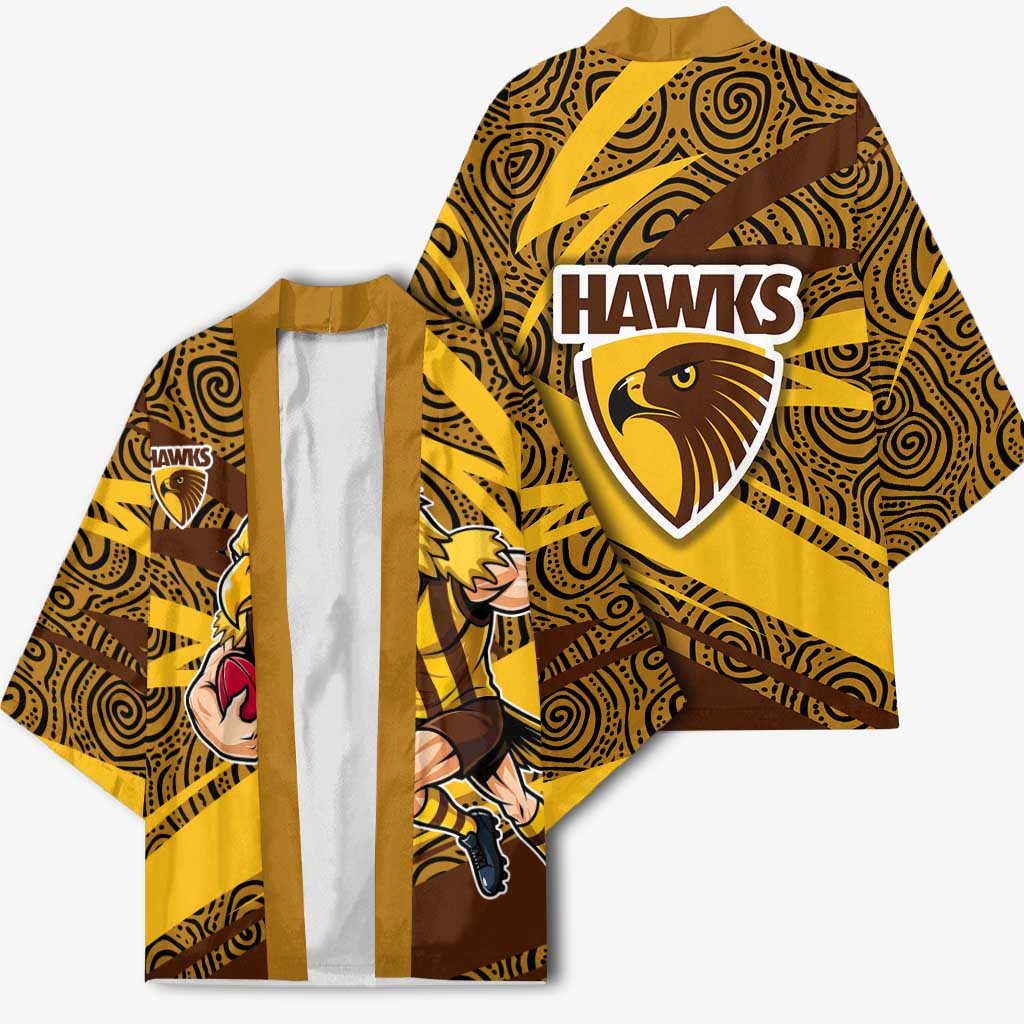 Hawthorn Hawks Australian Football Kimono Fierce Bird Mascot With Indigenous Pattern Art
