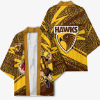 Hawthorn Hawks Australian Football Kimono Fierce Bird Mascot With Indigenous Pattern Art