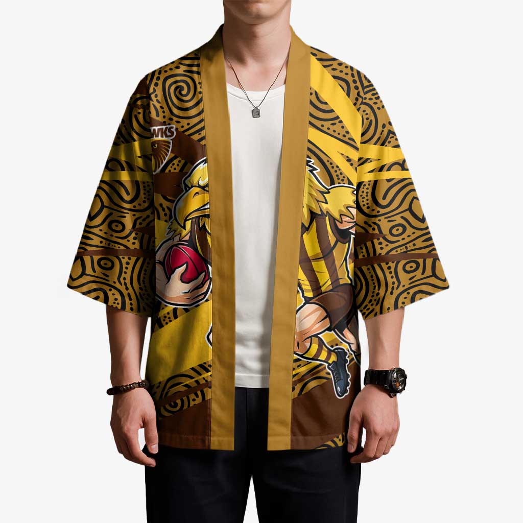 Hawthorn Hawks Australian Football Kimono Fierce Bird Mascot With Indigenous Pattern Art