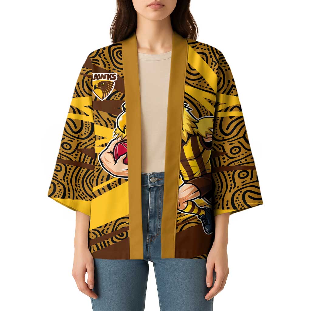 Hawthorn Hawks Australian Football Kimono Fierce Bird Mascot With Indigenous Pattern Art