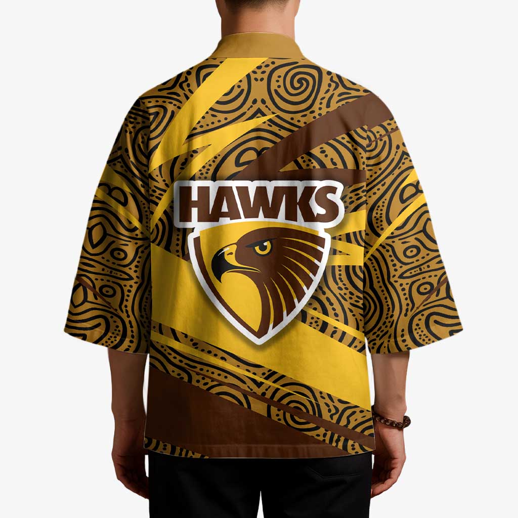 Hawthorn Hawks Australian Football Kimono Fierce Bird Mascot With Indigenous Pattern Art