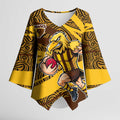 Hawthorn Hawks Australian Football Kimono Sleeve Blouse Fierce Bird Mascot With Indigenous Pattern Art
