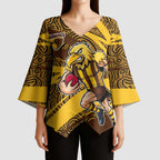 Hawthorn Hawks Australian Football Kimono Sleeve Blouse Fierce Bird Mascot With Indigenous Pattern Art