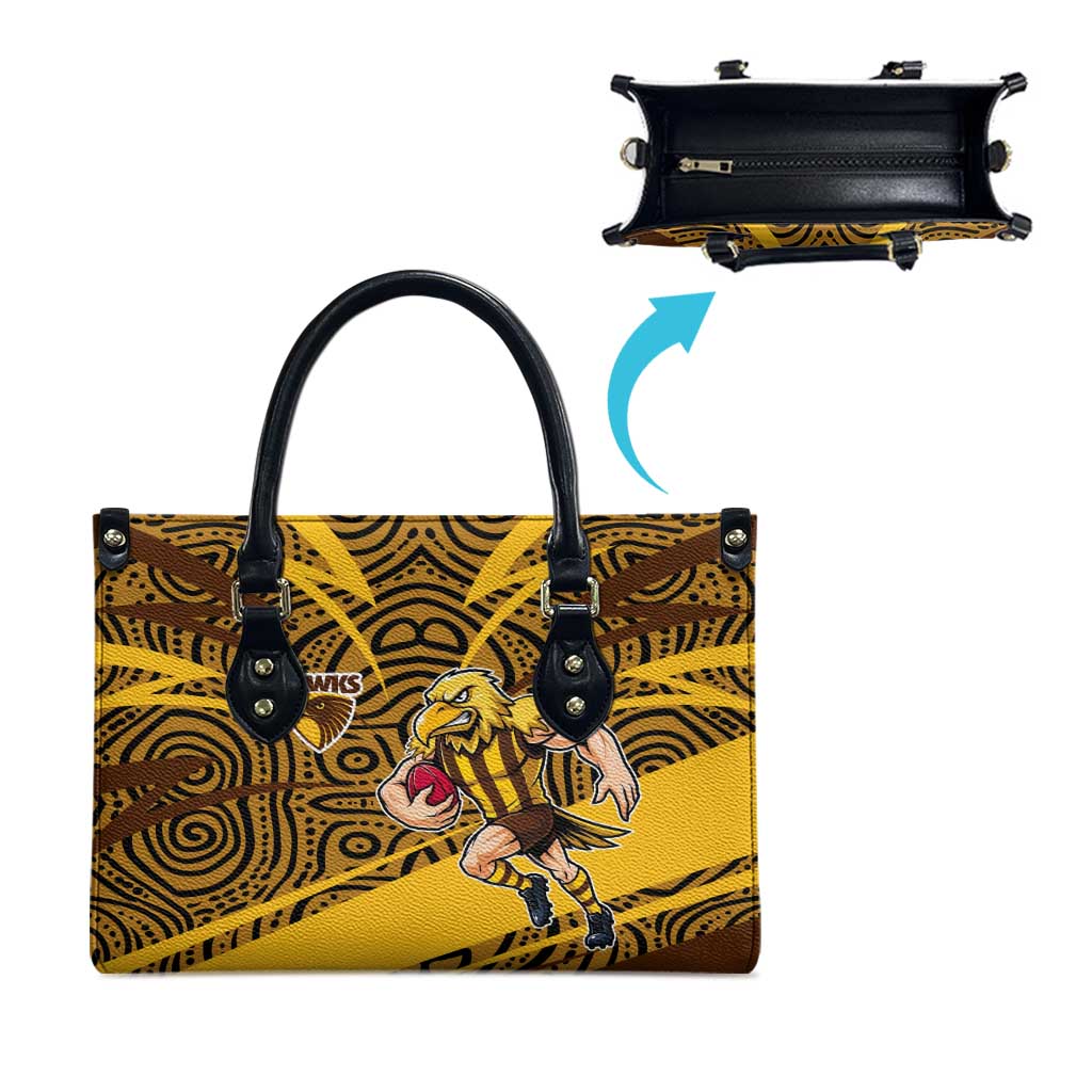 Hawthorn Hawks Australian Football Leather Bag Fierce Bird Mascot With Indigenous Pattern Art