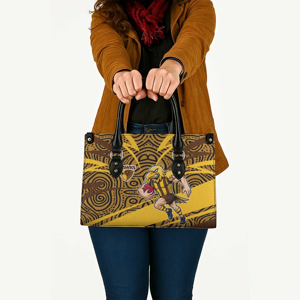 Hawthorn Hawks Australian Football Leather Bag Fierce Bird Mascot With Indigenous Pattern Art
