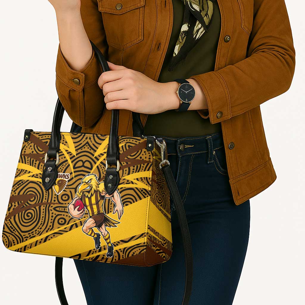 Hawthorn Hawks Australian Football Leather Bag Fierce Bird Mascot With Indigenous Pattern Art