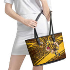 Hawthorn Hawks Australian Football Leather Tote Bag Fierce Bird Mascot With Indigenous Pattern Art
