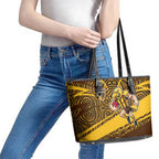 Hawthorn Hawks Australian Football Leather Tote Bag Fierce Bird Mascot With Indigenous Pattern Art