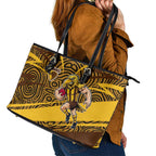 Hawthorn Hawks Australian Football Leather Tote Bag Fierce Bird Mascot With Indigenous Pattern Art