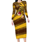Hawthorn Hawks Australian Football Long Sleeve Bodycon Dress Fierce Bird Mascot With Indigenous Pattern Art