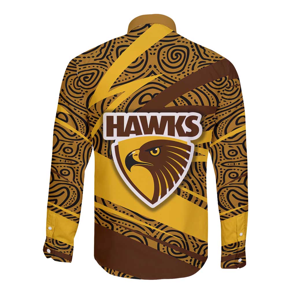 Hawthorn Hawks Australian Football Long Sleeve Button Shirt Fierce Bird Mascot With Indigenous Pattern Art