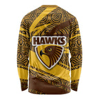 Hawthorn Hawks Australian Football Long Sleeve Shirt Fierce Bird Mascot With Indigenous Pattern Art