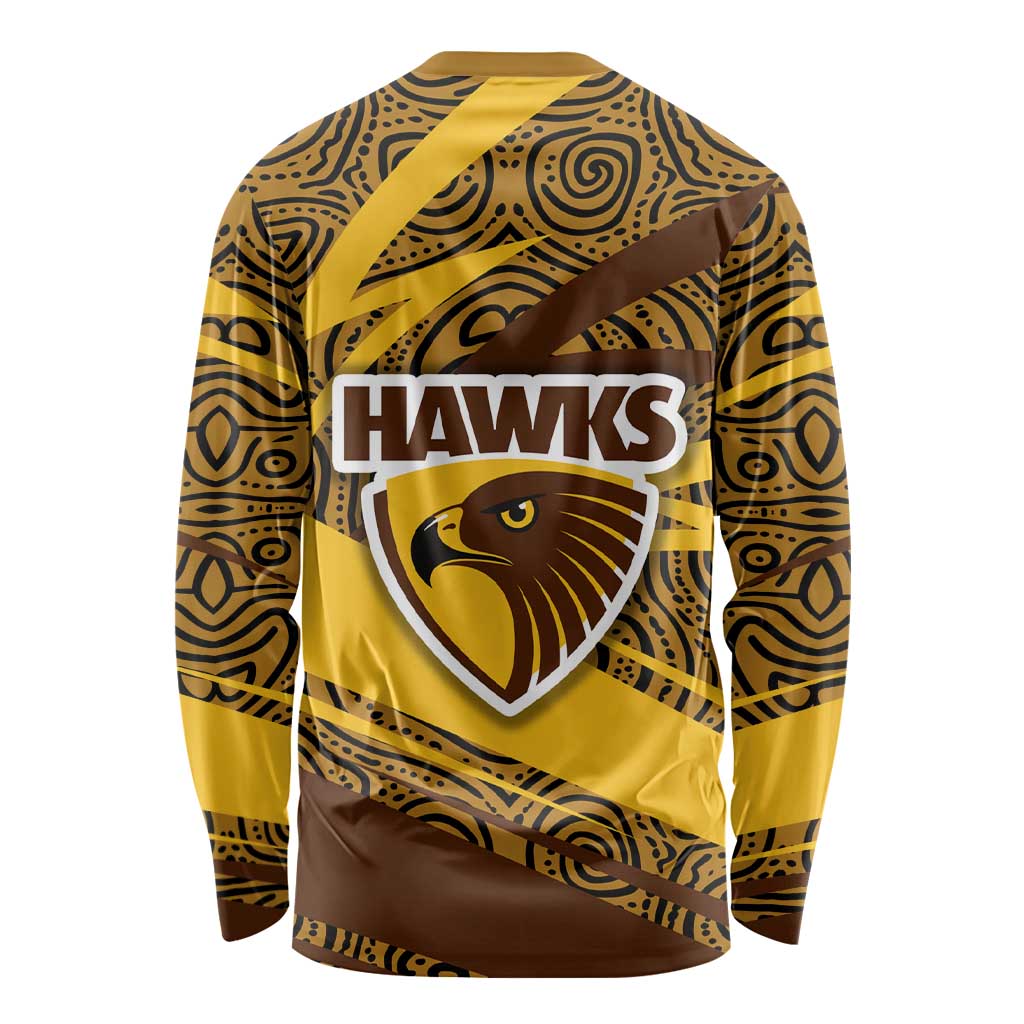 Hawthorn Hawks Australian Football Long Sleeve Shirt Fierce Bird Mascot With Indigenous Pattern Art